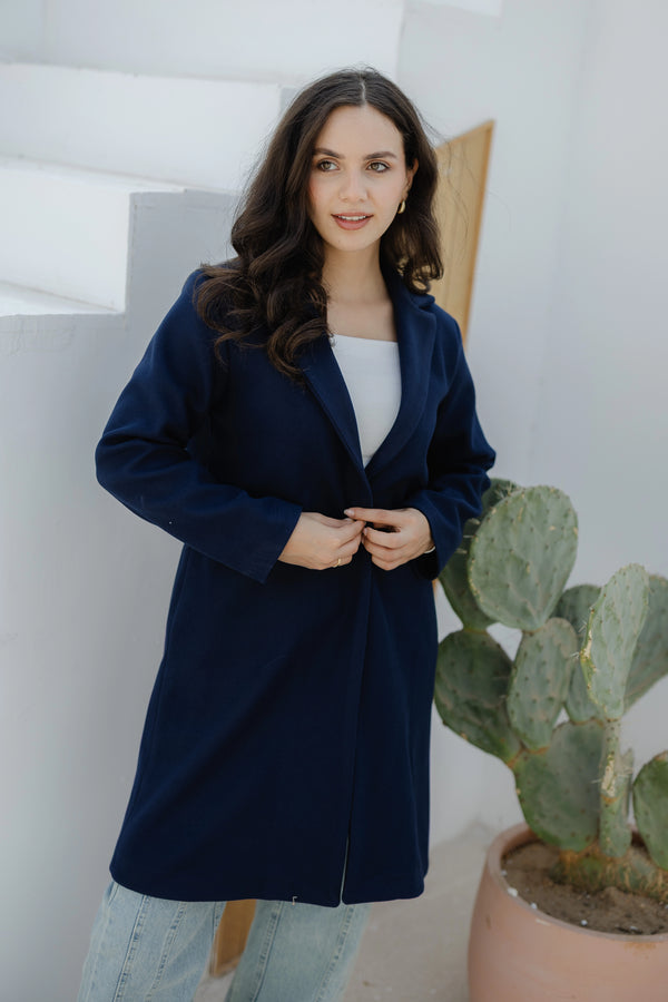 Felt Coat-Navy