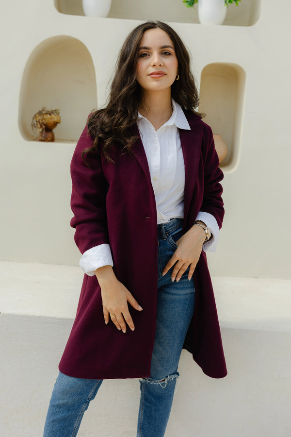 Felt Coat-Burgundy