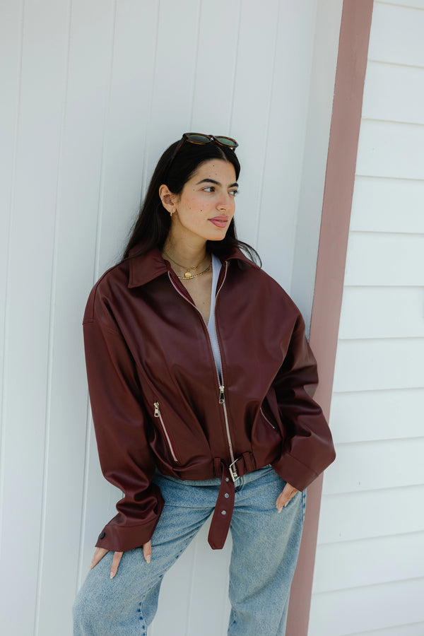 Leather Jacket-Burgundy