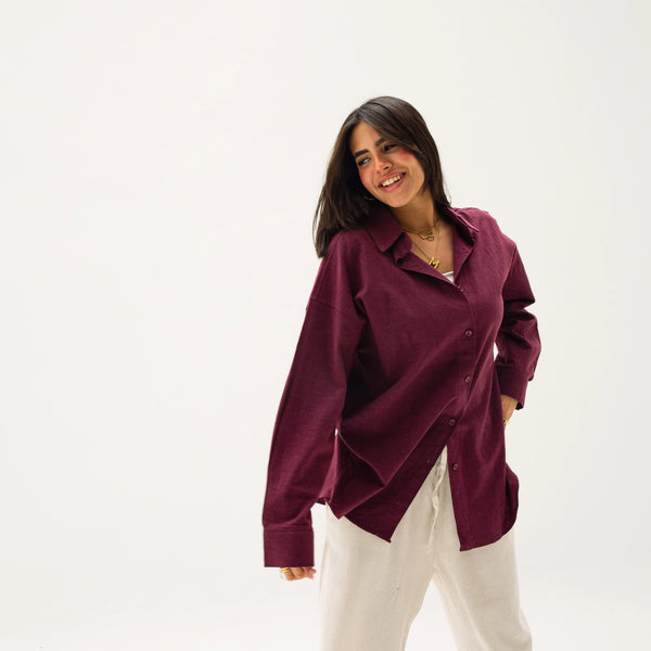 Pure linen shirt-Burgundy