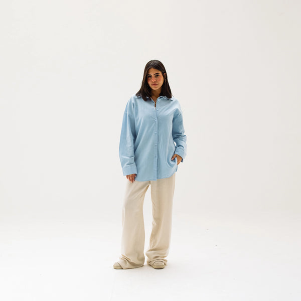 Pure linen shirt-Baby blue