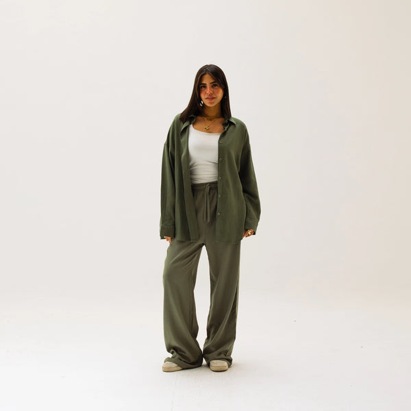 Pure linen shirt-Moss Green