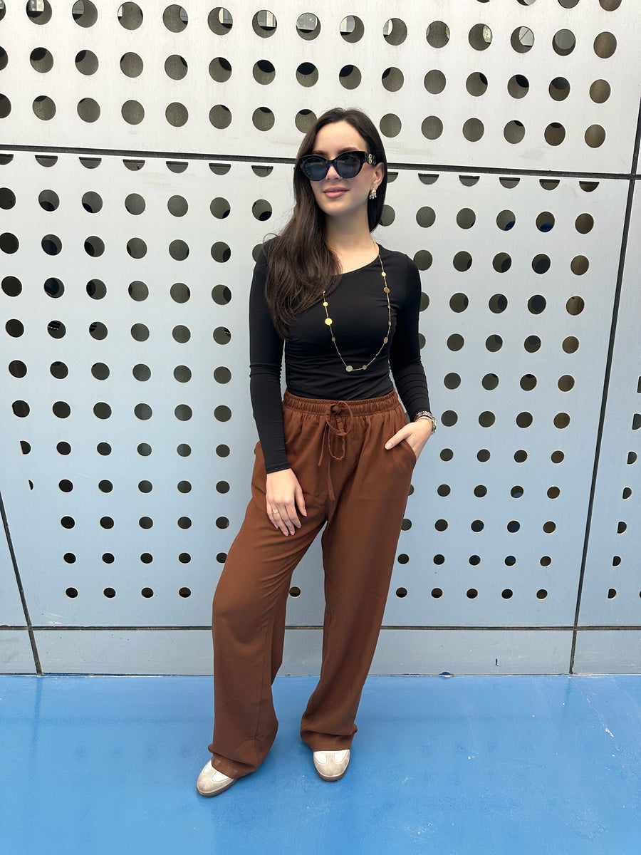 Linen Pants-Brown