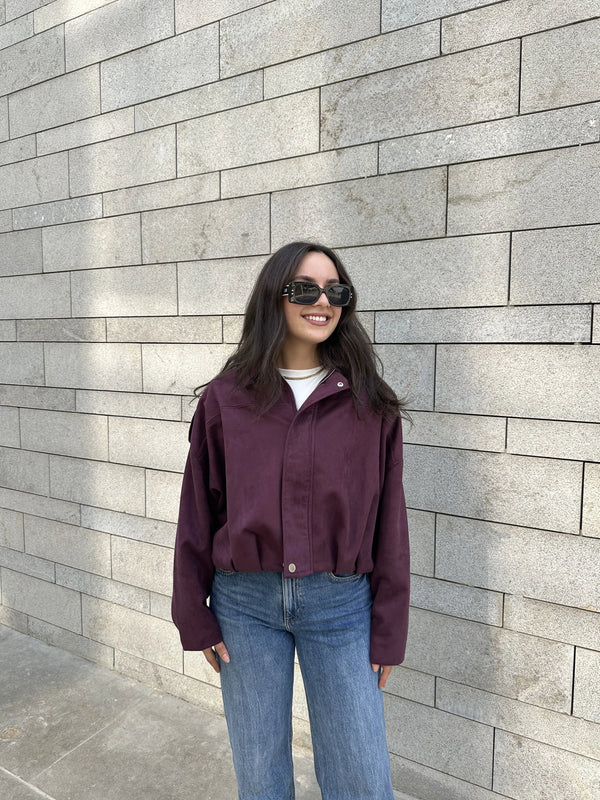 Oversized Suede Jacket-Burgundy