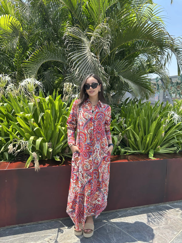 Long Shirt Linen-Scarlet Mirage Paisley