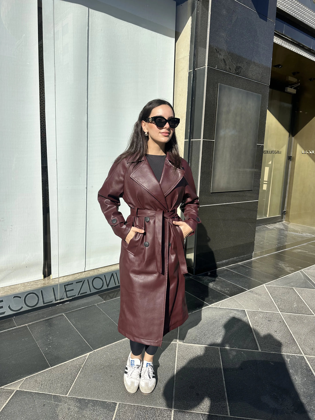 Leather trench coat-Burgundy