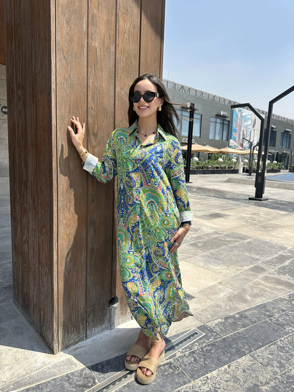 Long Shirt Linen-Lush Oasis Paisley