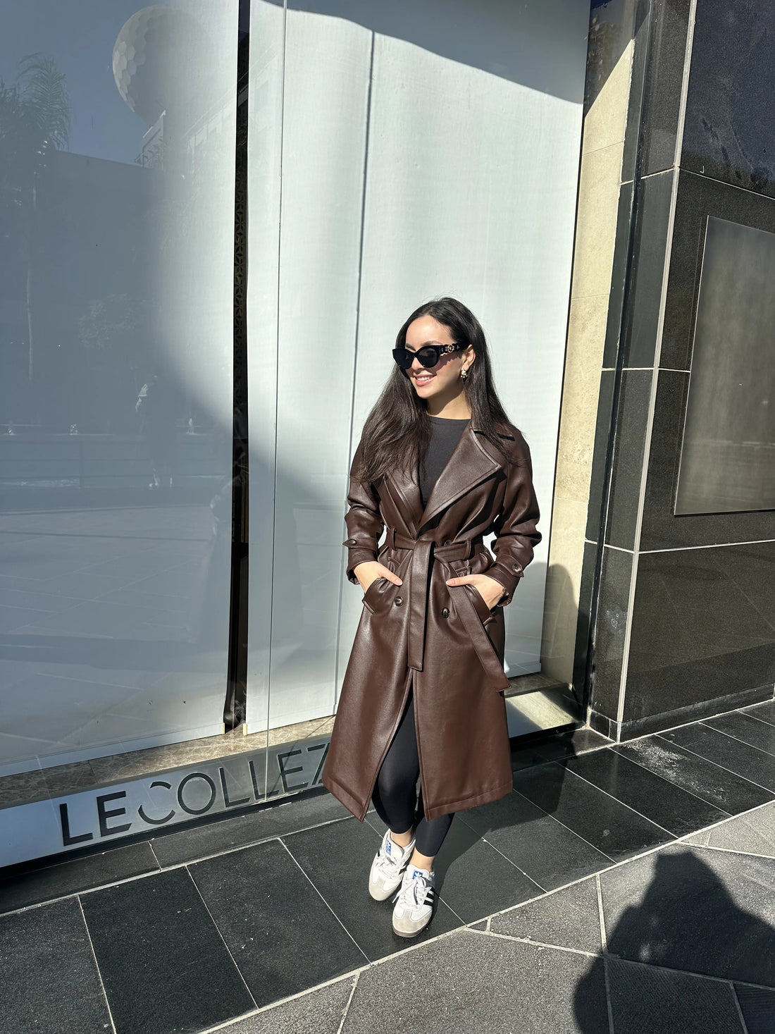 Leather trench coat-Brown