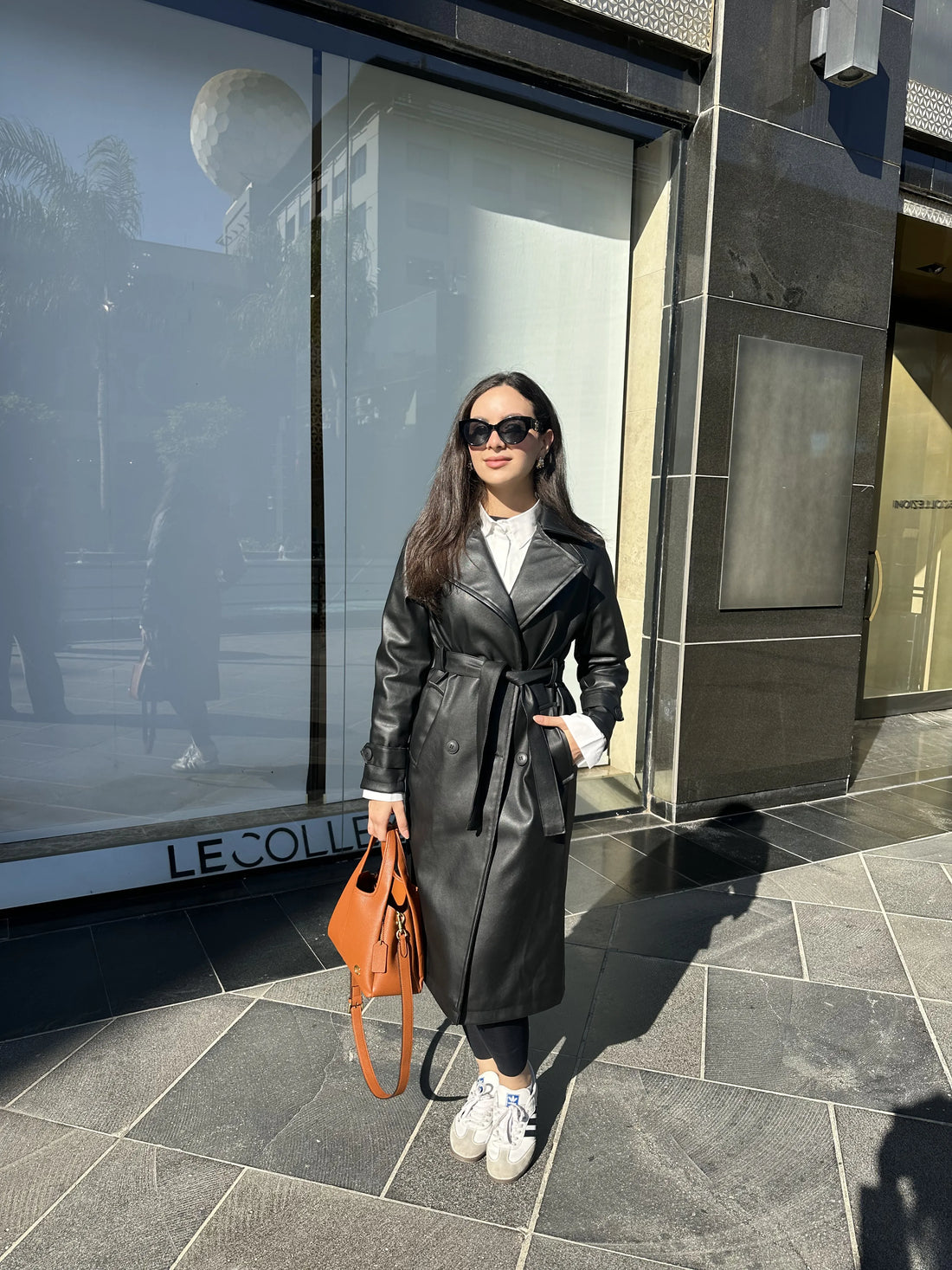 Leather trench coat-Black