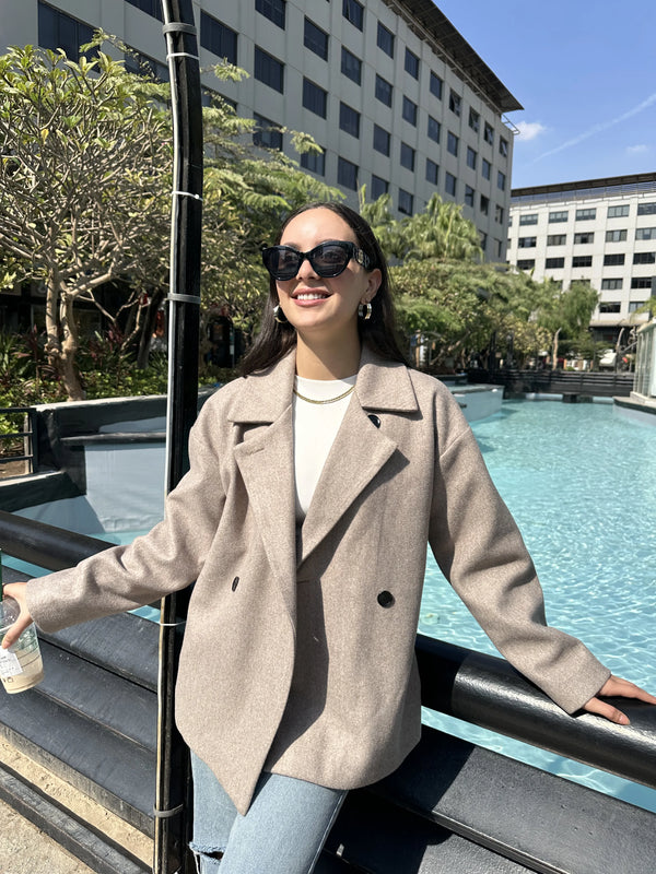 Wool Oversized Coat-Cafe