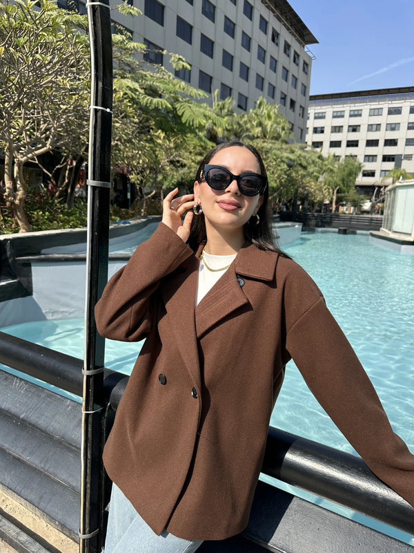 Wool Oversized Coat-Brown