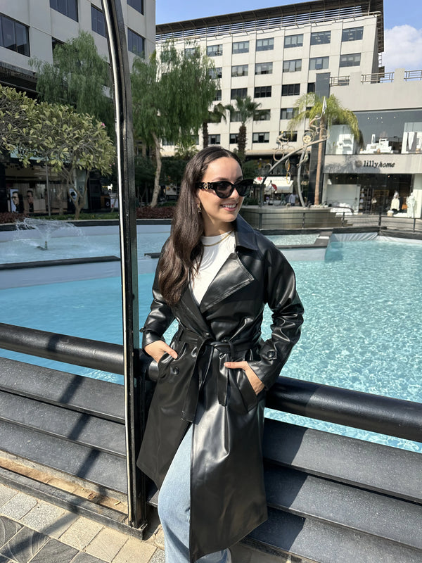 Leather trench coat-Black