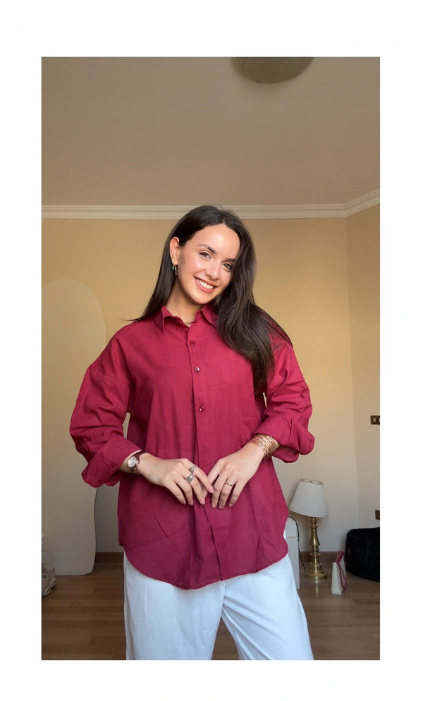Pure linen shirt-Light Burgundy