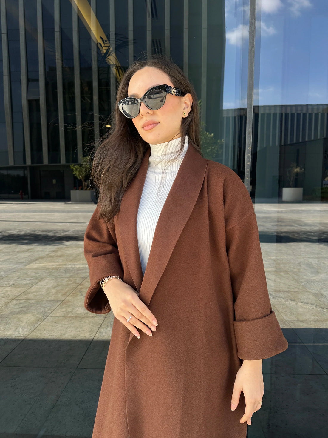 Wool Oversized Cardigan Brown