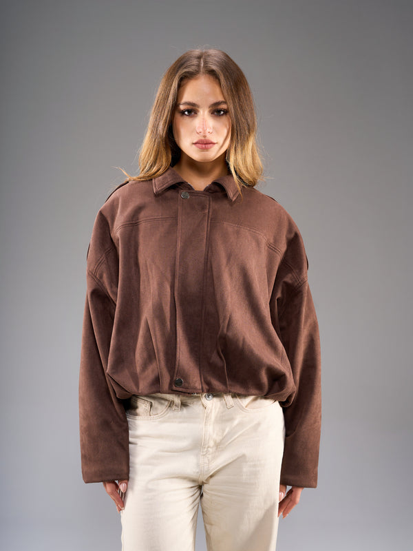 Oversized Suede Jacket-Brown