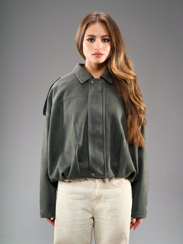 Oversized Suede Jacket-Olive