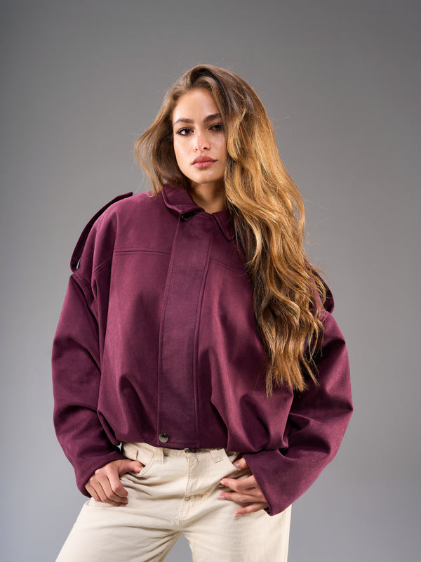 Oversized Suede Jacket-Burgundy