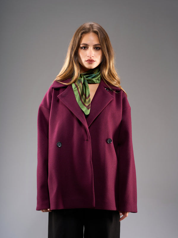 Wool Oversized Coat-Buergundy
